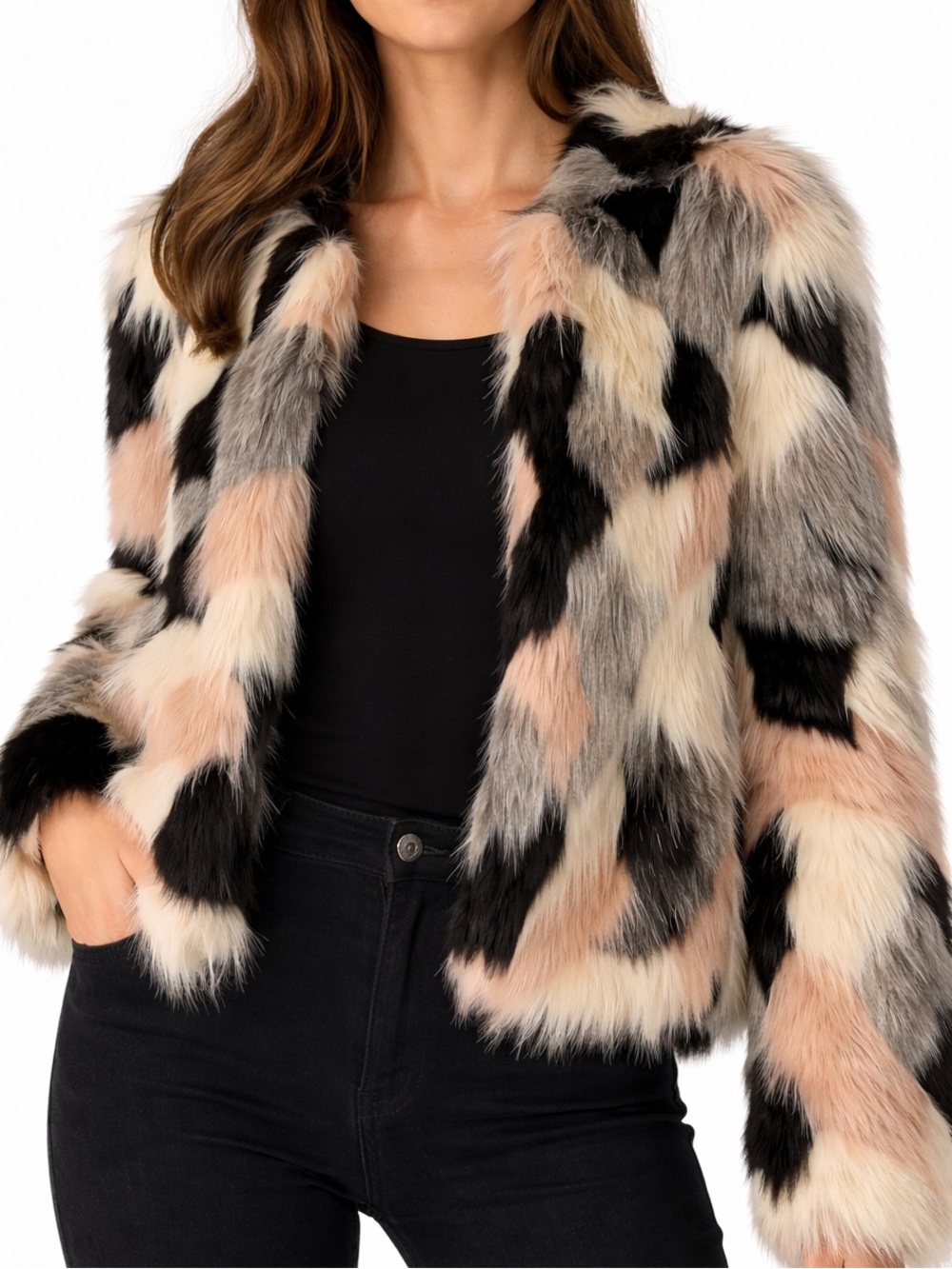 Faux Fur Patchwork Jacket